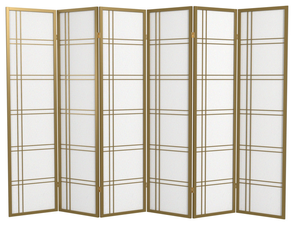 6' Tall Double Cross Shoji Screen, Special Edition, Gold, 6 Panels