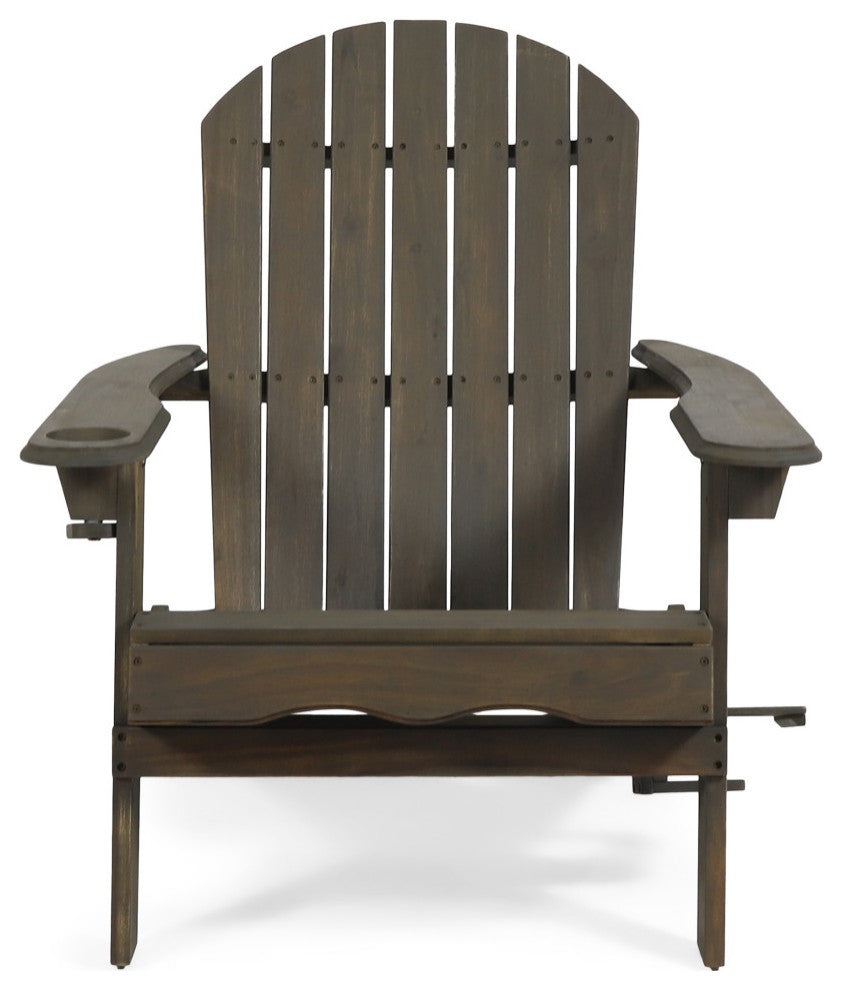Yadiel Outdoor Acacia Wood Folding Adirondack Chair, Gray