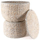Bhola Hourglass Handwoven Hyacinth Storage Accent Table with Lid, White Wash