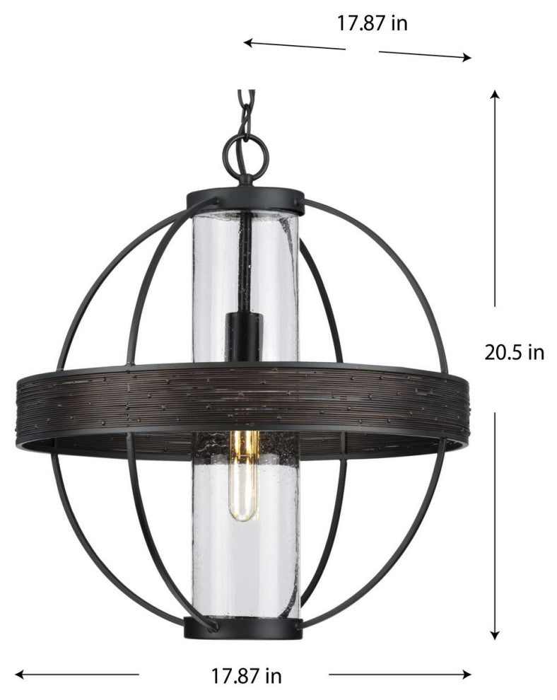 Terrace 1-Light Matte Black Seeded Glass Global Outdoor Hanging Light