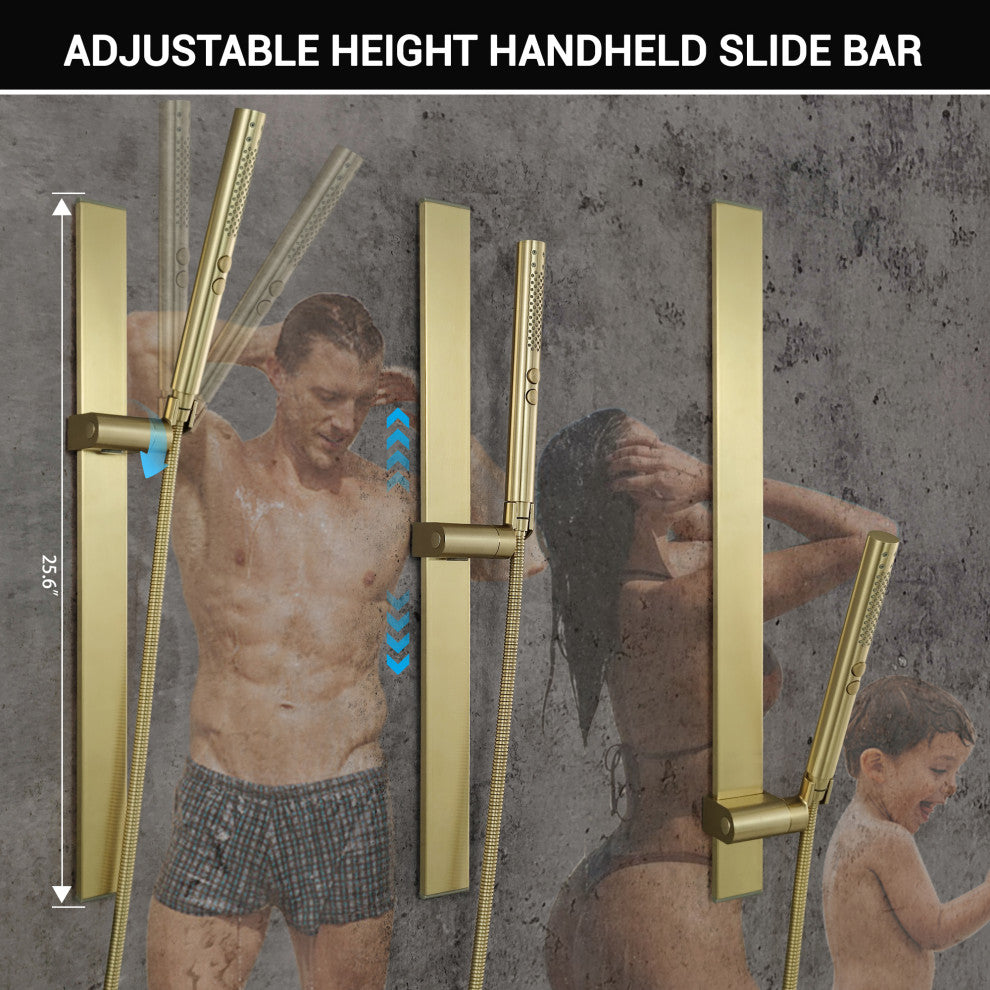 Brushed Gold Body Jet Shower System With 2-in-1 Spray