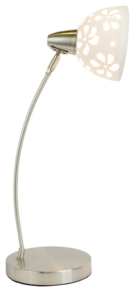 Simple Designs Brushed Nickel Desk Lamp With White Porcelain Flower Shade