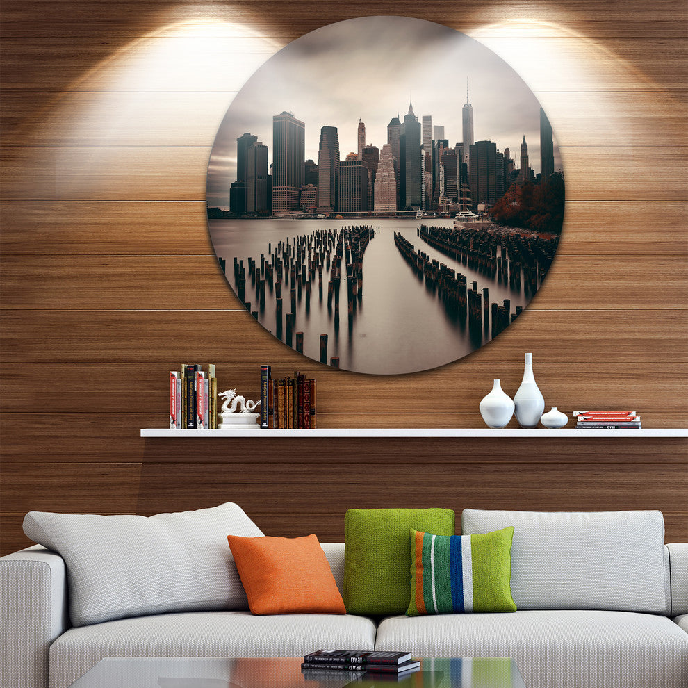 Manhattan Financial District, Cityscape Photo Disc Metal Wall Art, 11"