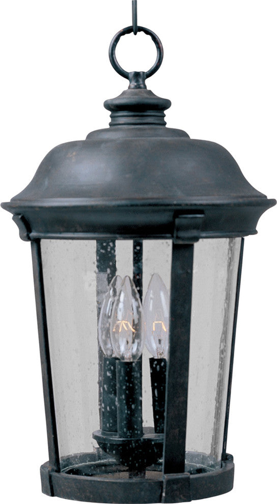 Dover Cast 3-Light Outdoor Hanging Lantern, Bronze, Seedy Glass