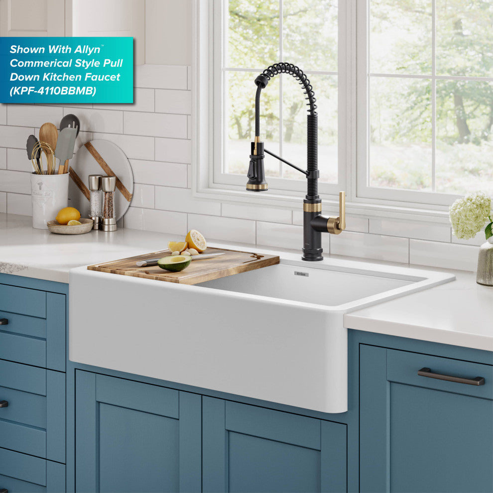 KRAUS Bellucci 33" Workstation Drop, Farmhouse Granite Kitchen Sink White