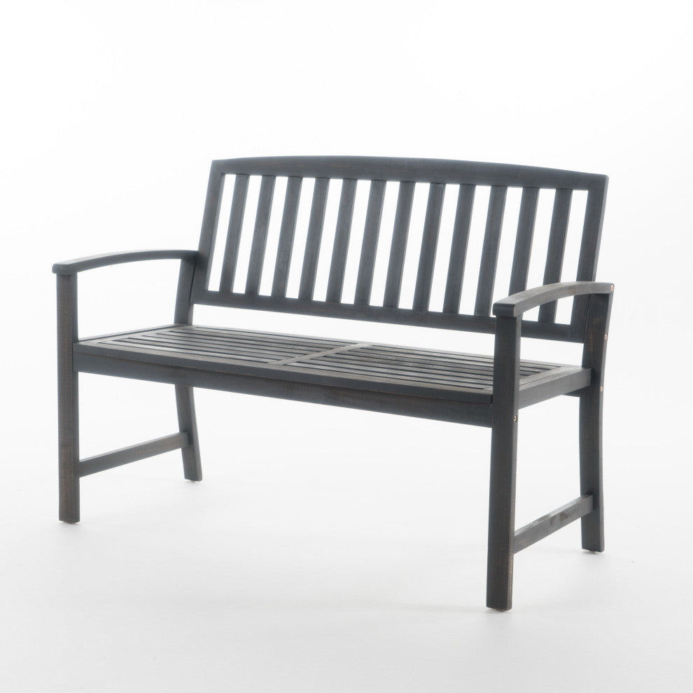 GDF Studio Laguna Outdoor Patio Acacia Wood Bench, Dark Gray