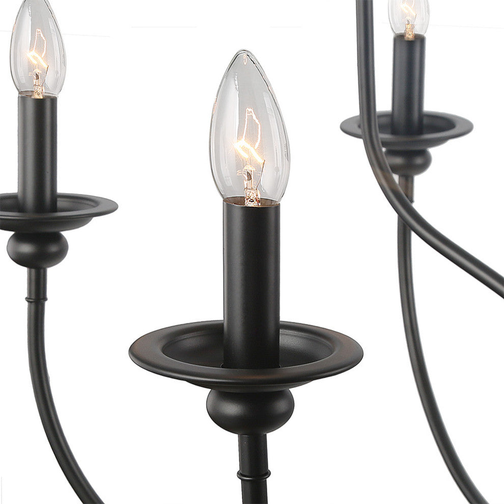 LALUZ 2-Tier Black Modern Farmhouse Candle-Style Chandeliers, 9-Light