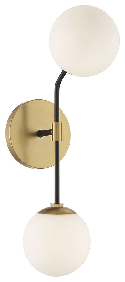2-Light Wall Sconce, Matte Black and Natural Brass
