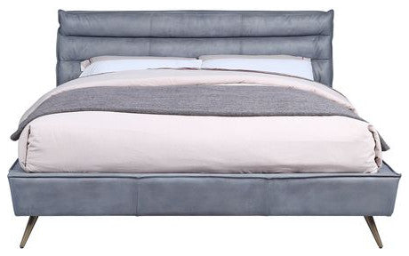Alexa Top Grain Leather Platform Bed, Gray, King