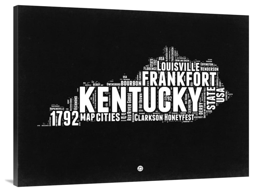 "Kentucky Black and White Map" Fine Art Print