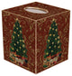 TB389- Christmas Tree on Red Damask Tissue Box Cover