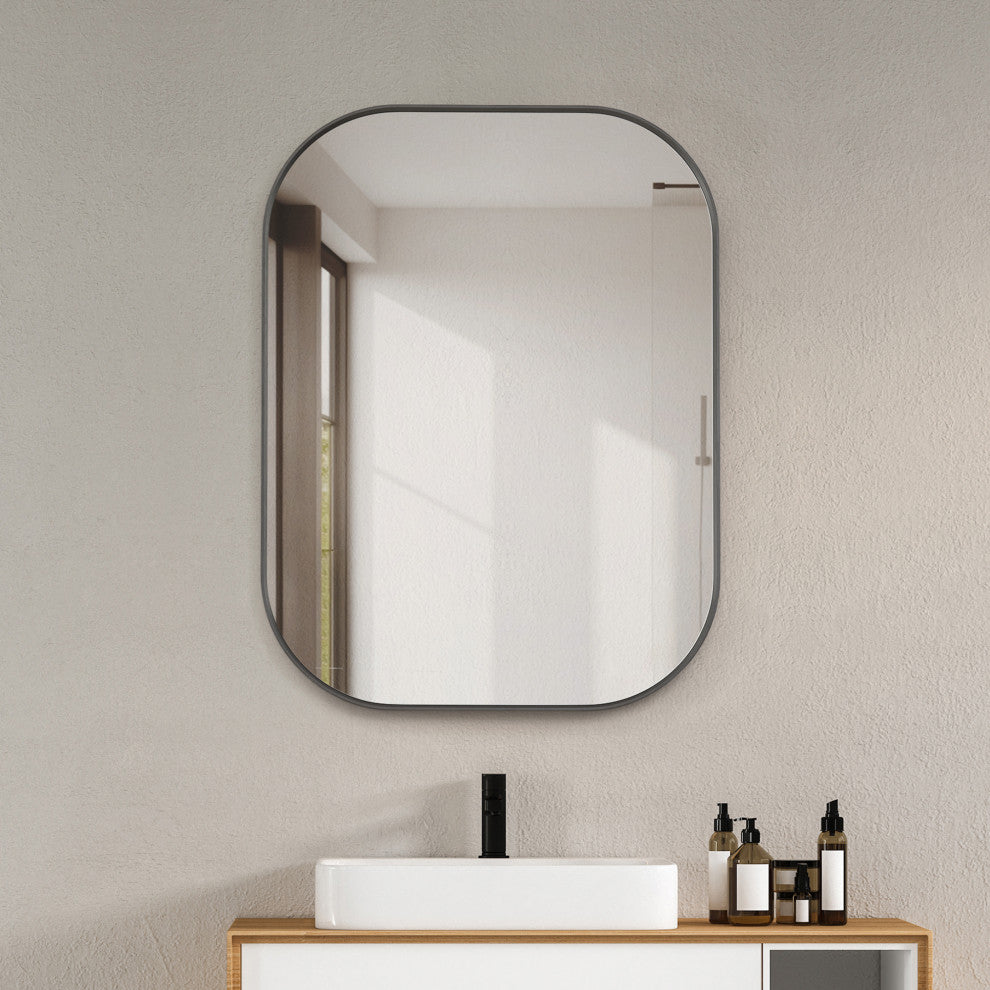 Trielle Rectangular Framed Bathroom Wall Mirror, Gunmetal, 24"