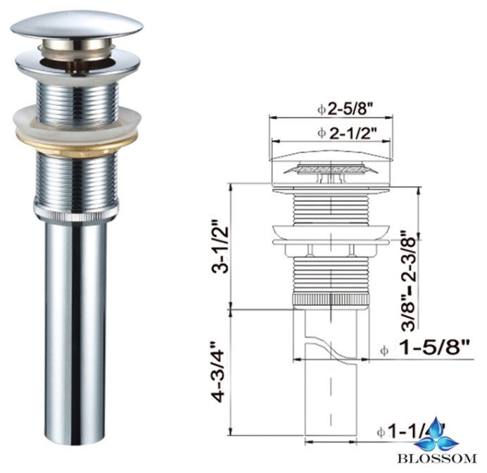1-1/4"  Brass Pop Up Drain, Chrome, Without Overflow
