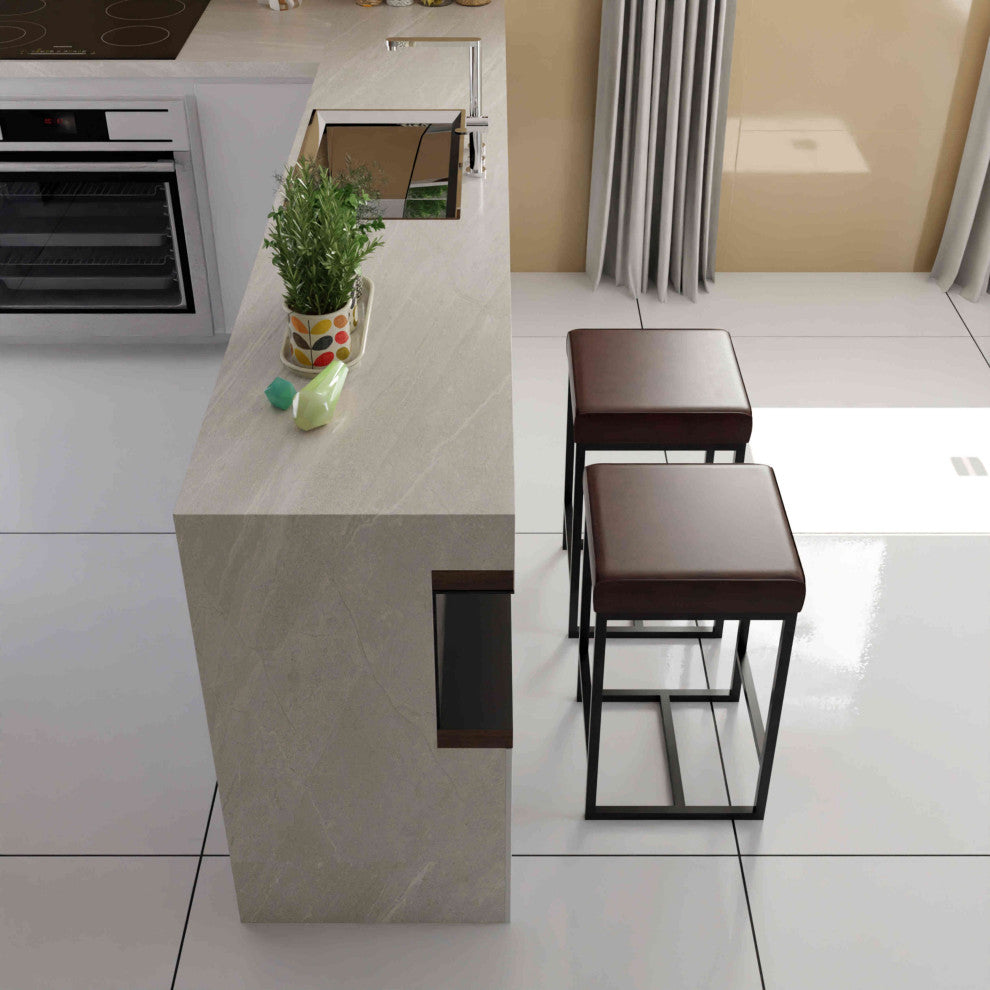 Bare Decor Cognac Backless Counter Stool, Genuine 100% Leather, Brown