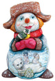 Polar Bear With Bird Santa, Woodcarved Figurine