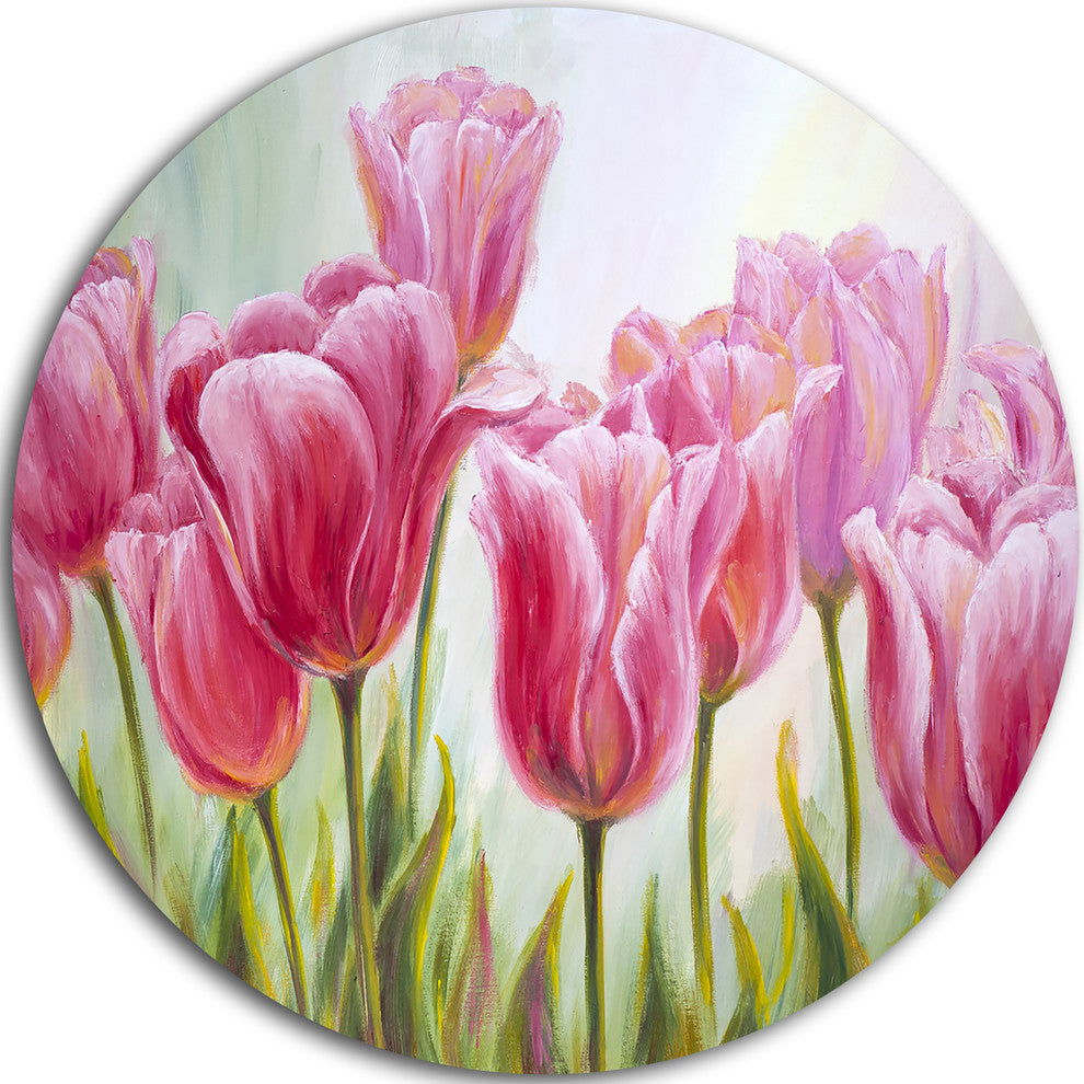 Tulips In A Row, Floral Large Disc Metal Wall Art, 11"
