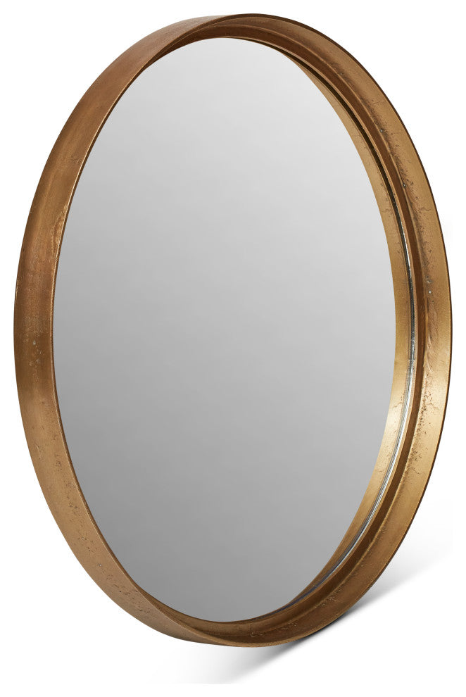 Samar 39" Round Mirror, Antique Brass