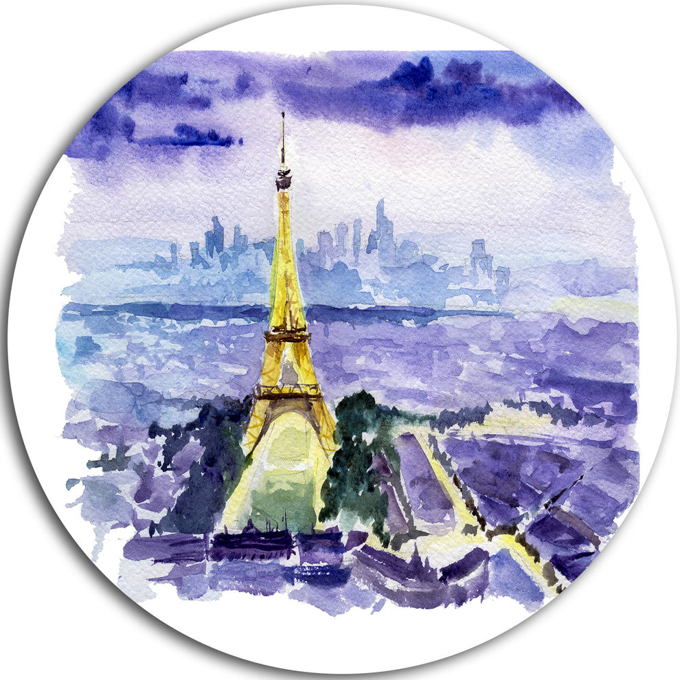 Eiffel Tower On Blue Background, Painting Round Wall Art, 38"