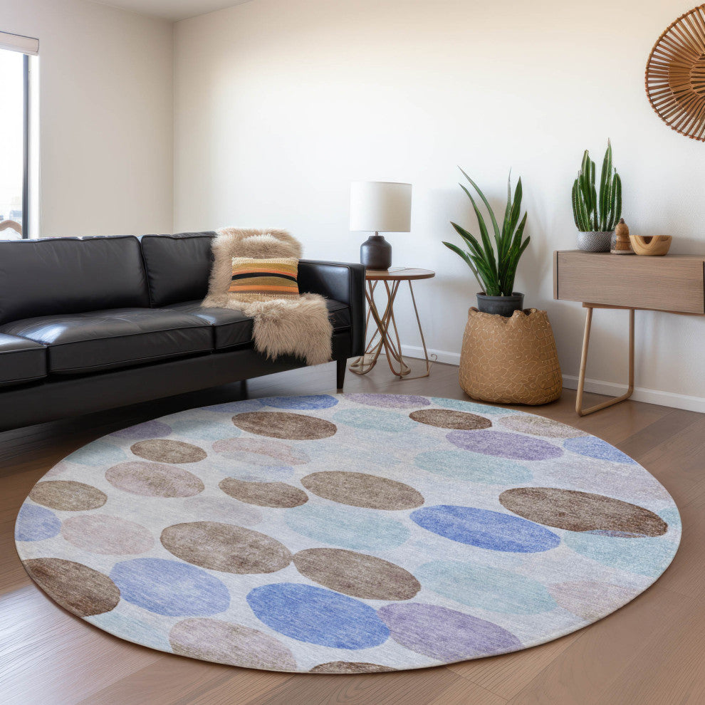 Machine Washable Indoor/Outdoor Chantille ACN1898 Sky 8' x 8' Round Rug