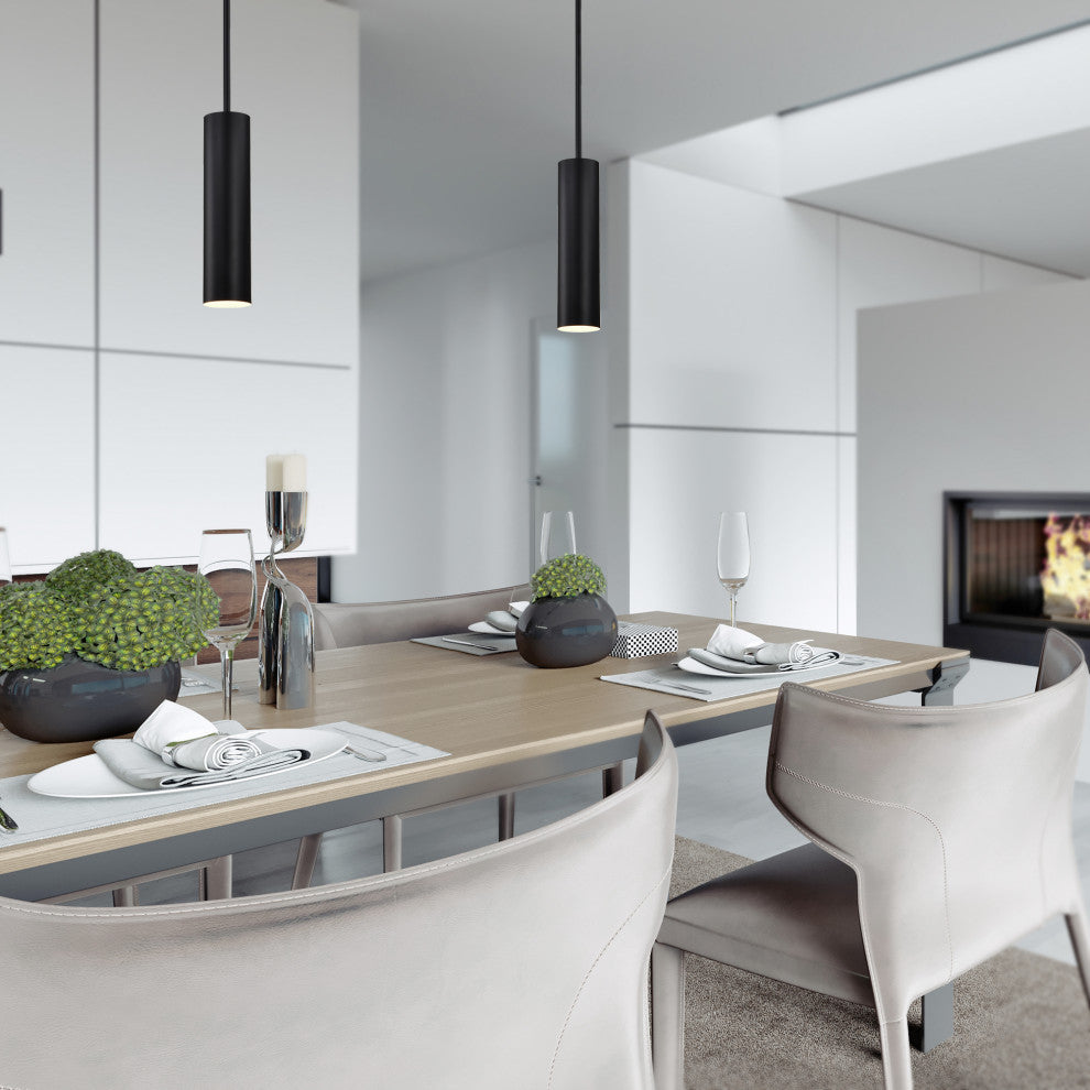 1-Light Matte Black Modern Mini Pendant Light With Cylindrical Metal Shade