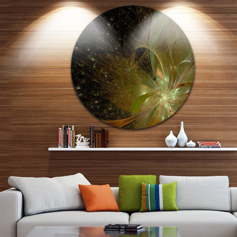 Light Golden Symmetrical Fractal Flower, Floral Round Artwork, 36"