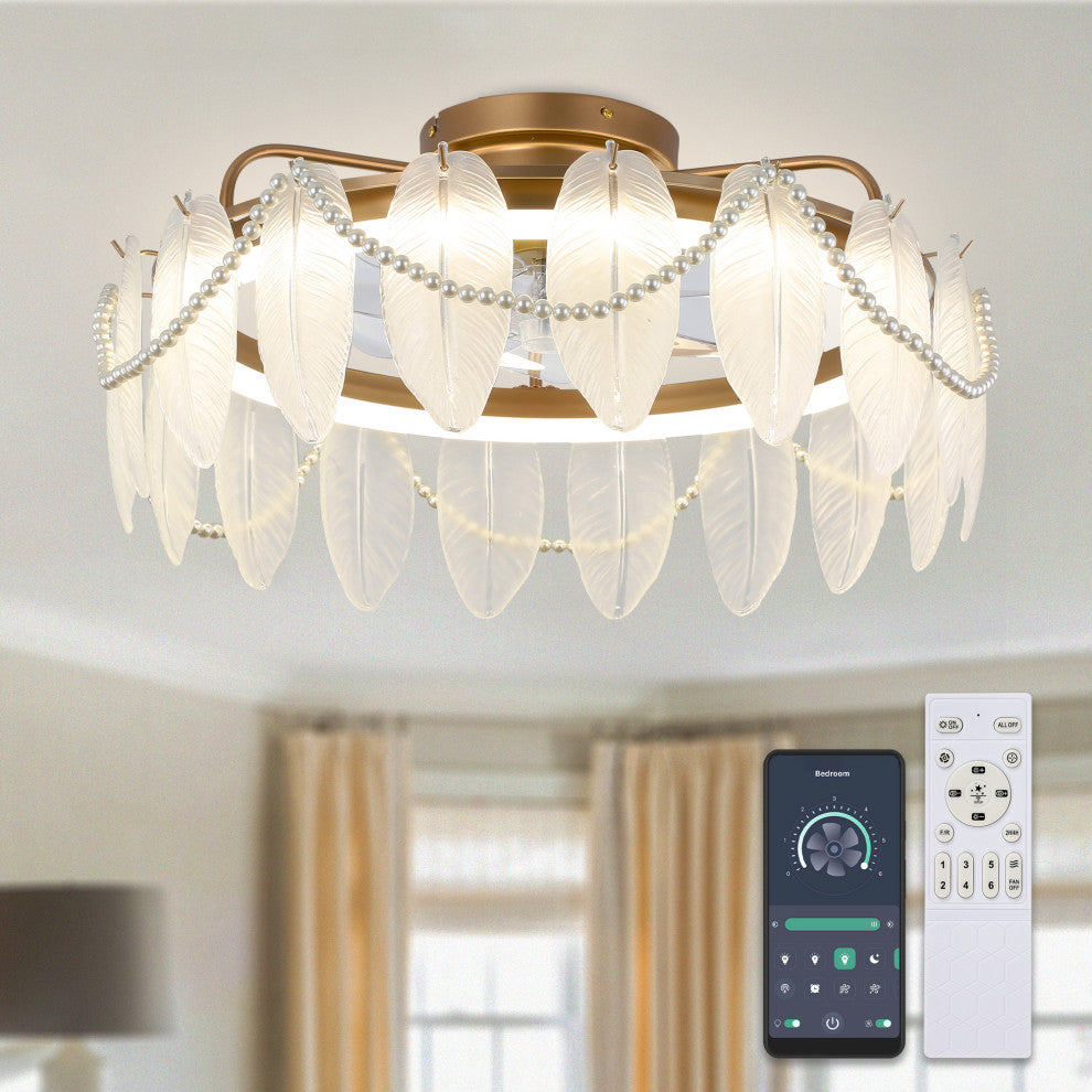 20" French Country Ceiling Fan with Remote Control and Dimmable Light, Gold
