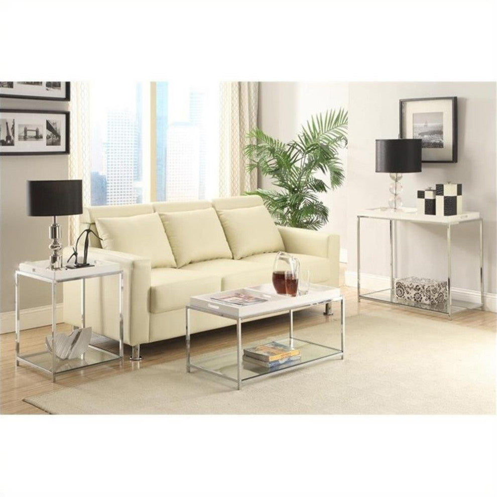 Convenience Concepts Palm Beach Clear Glass Console Table in Chrome Metal Finish