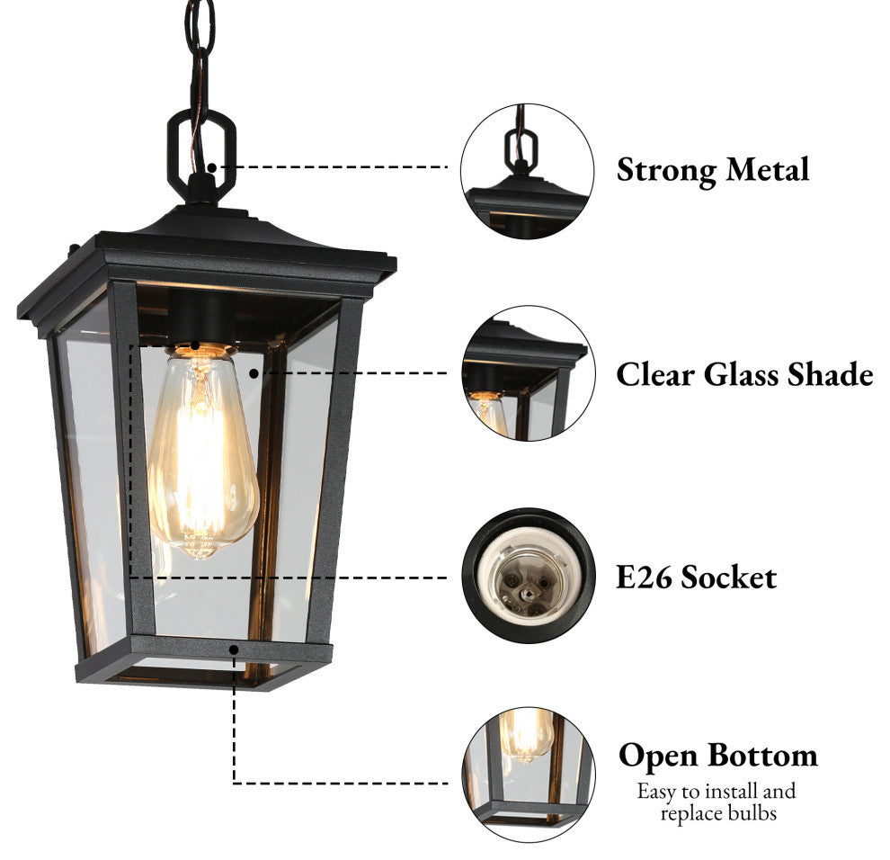 LNC 1-Light Matte Black Square Outdoor Pendant Light