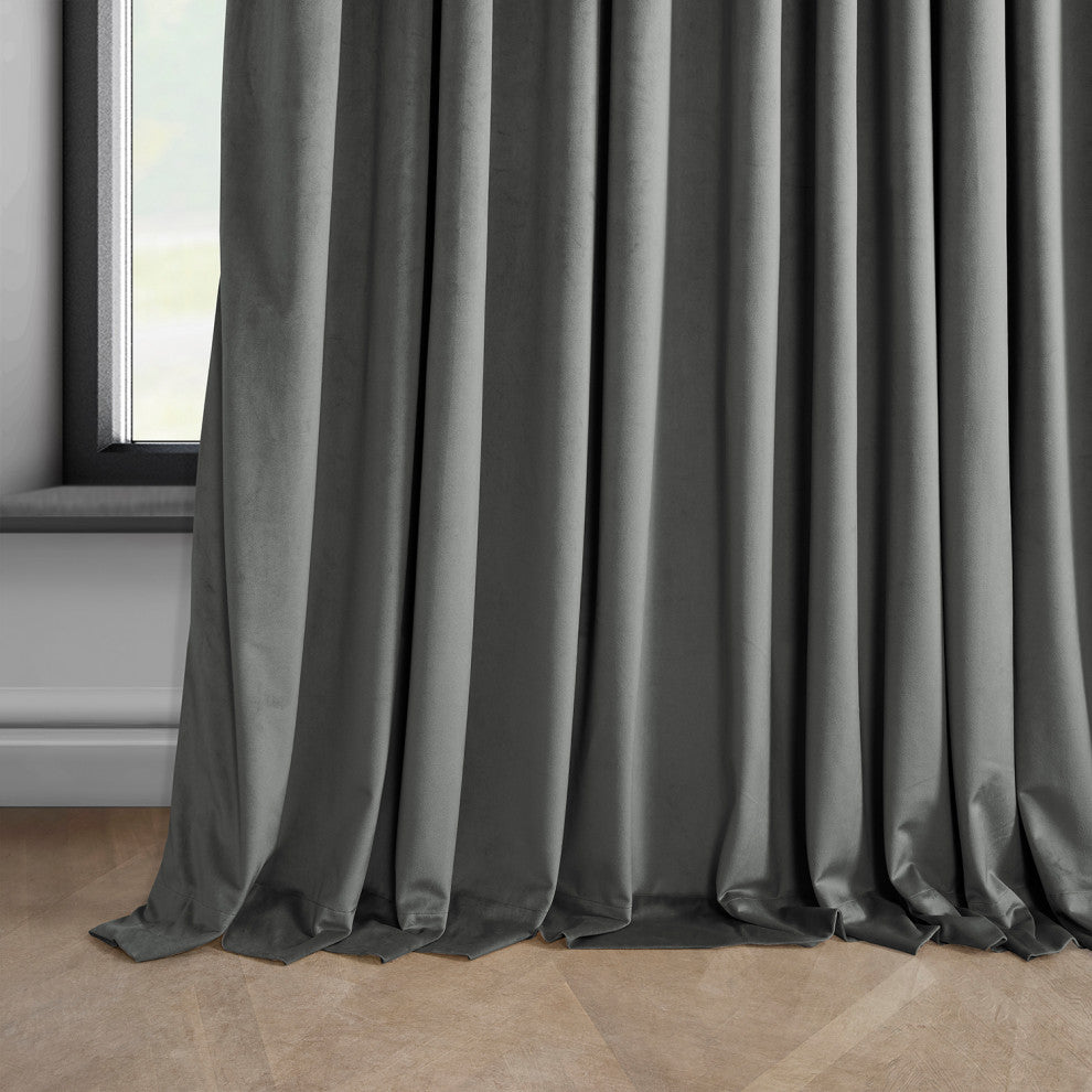 Heritage Plush Velvet Extrawide Curtain Single Panel, Destiny Gray, 100"w X 108"l