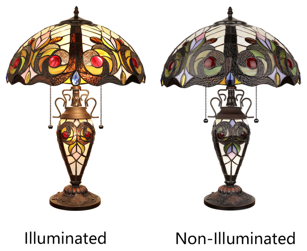 Lennon Tiffany 3-Light Victorian Double Lit Table Lamp 16" Shade