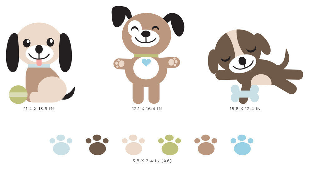 Puppy Dogs Fabric Wall Decals, Set of Three Adorable Puppies