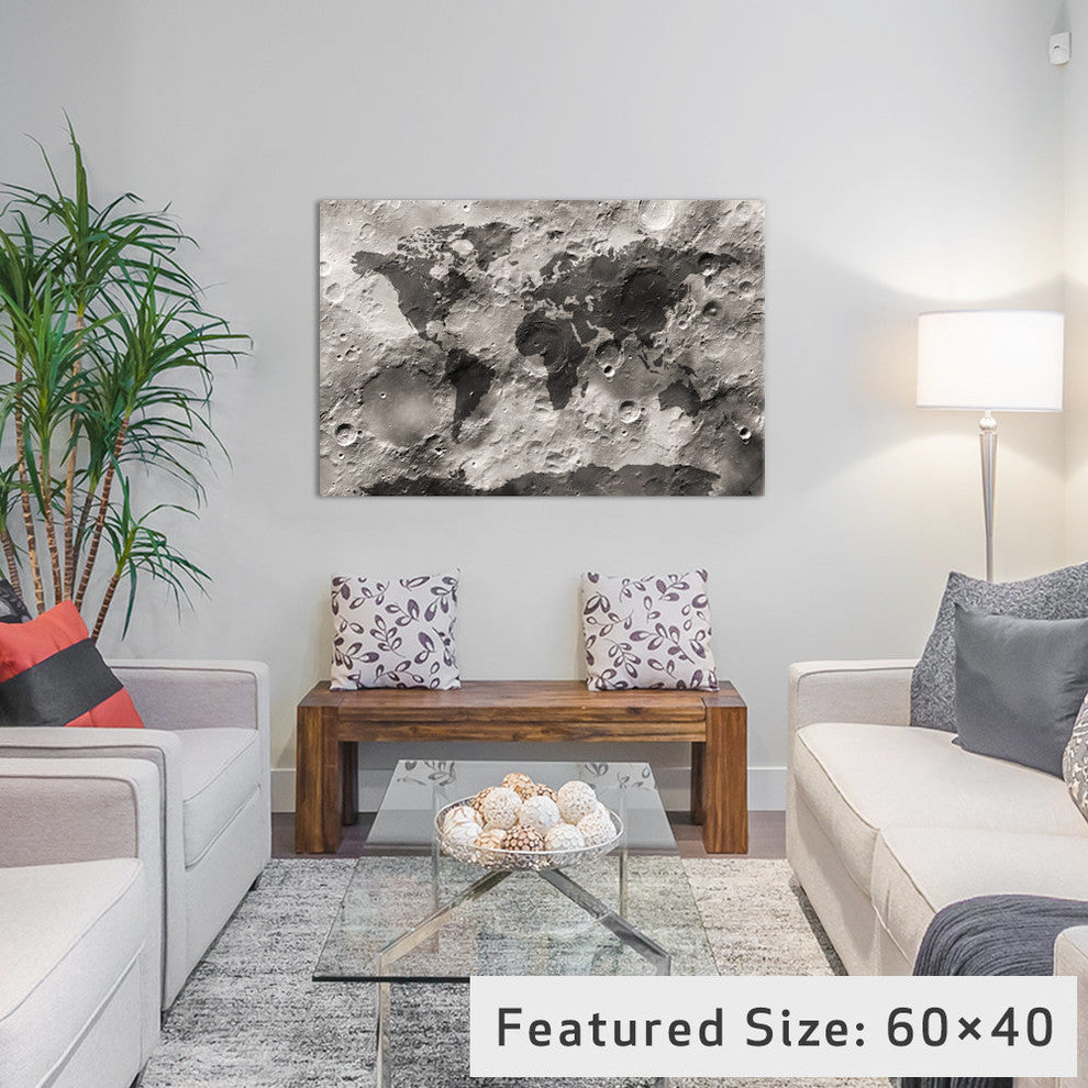"World Map On The Moon's Surface" Wrapped Canvas Print, 26x18x1.5