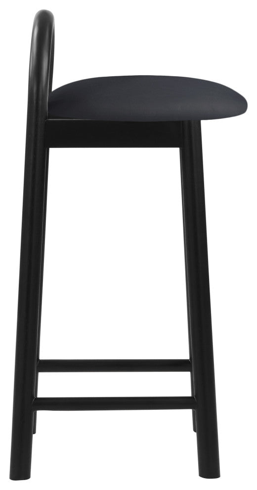 Meridian Furniture Calvin Vegan Leather Stool, Black, Black Finish