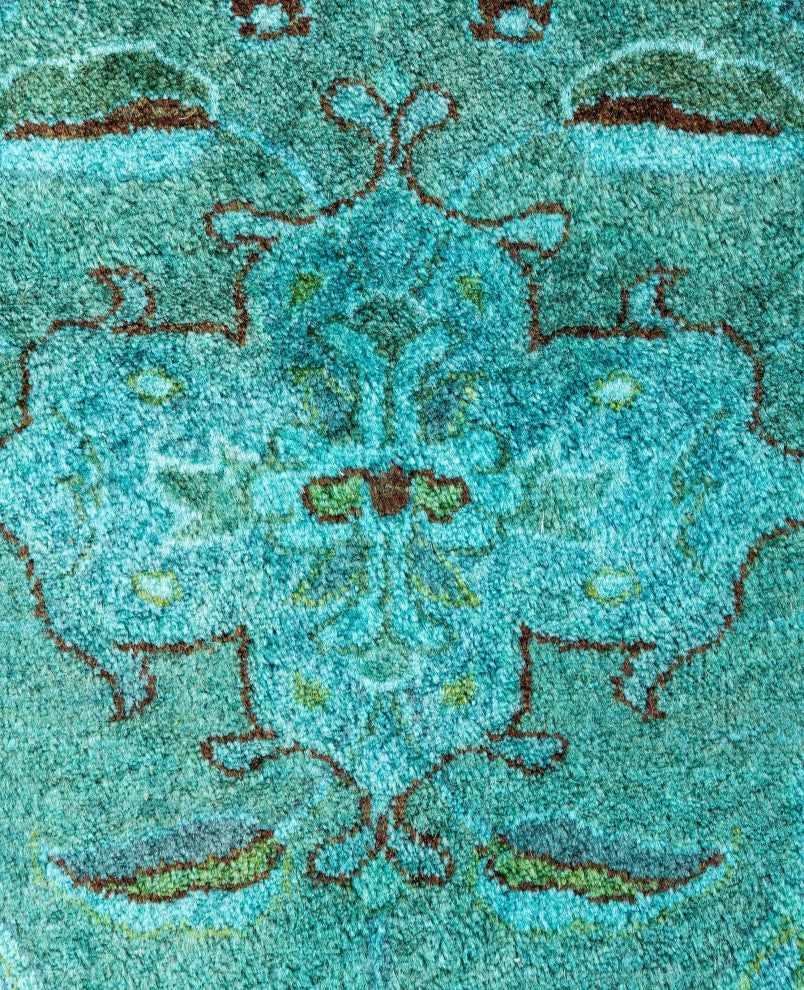 Overdyed One-of-a-Kind Hand-Knotted Area Rug Green, 2' 7" x 12' 2"