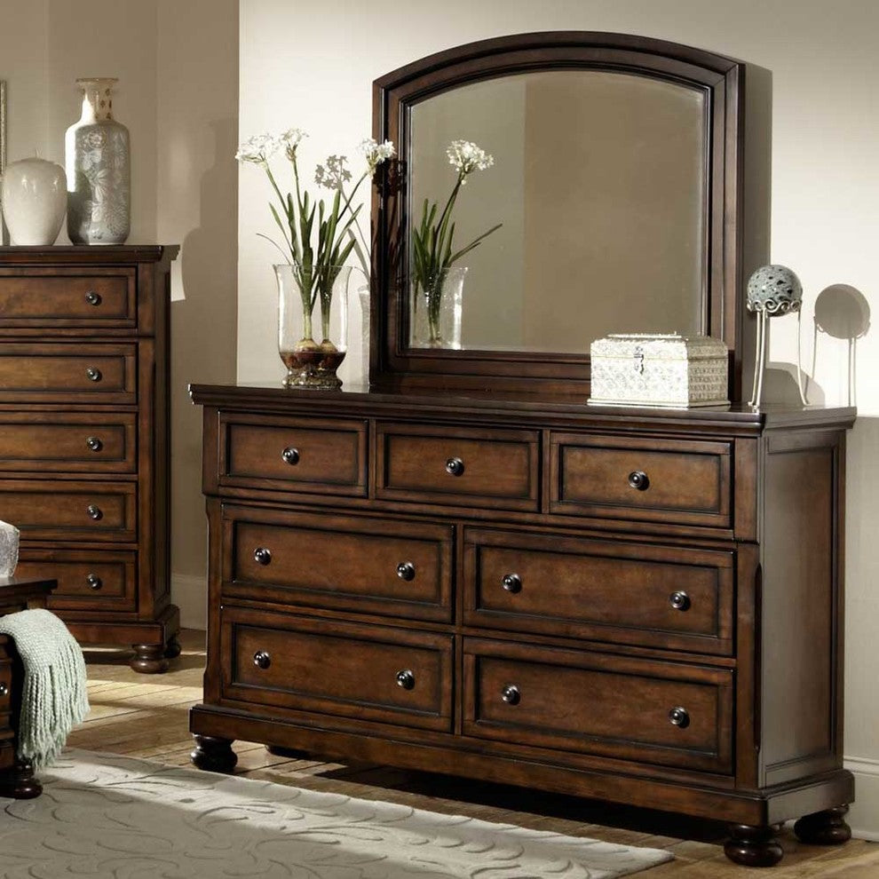 Homelegance Cumberland 7-Drawer Dresser With Mirror, Medium Brown