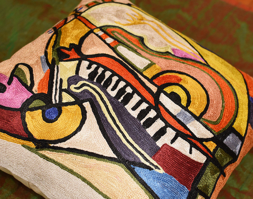 Music is my Life by Alfred Gockel Accent Pillow Cover Handmade Art Silk 18x18"