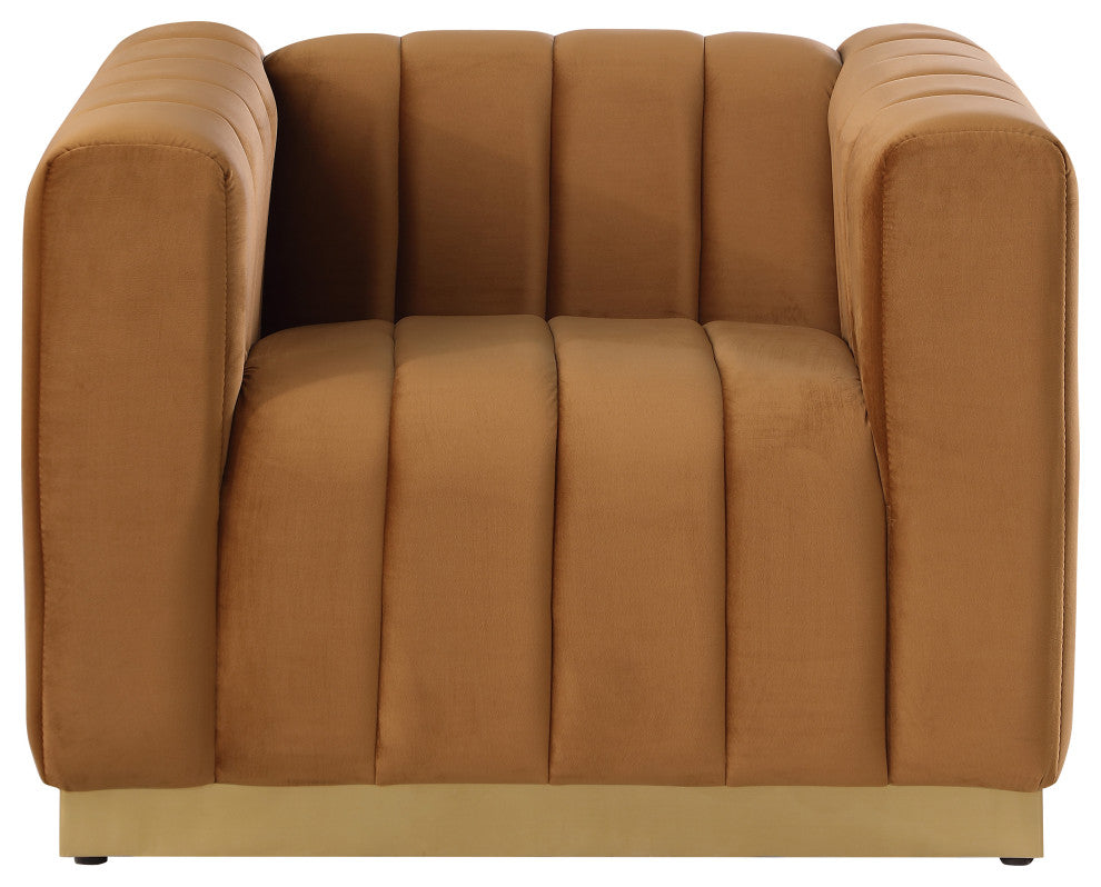 Marlon Velvet Upholstered Chair, Saddle