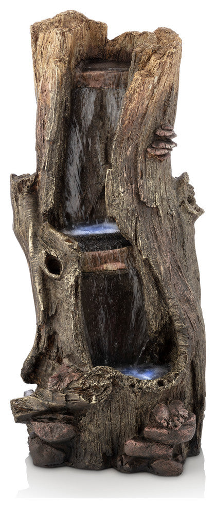 41" Tall Outdoor Rainforest Waterfall Tree Trunk Fountain with LED Lights