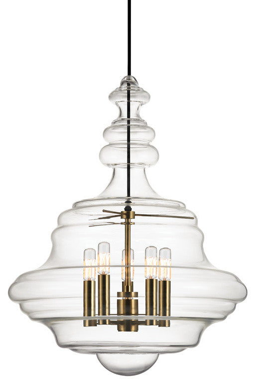 Washington 5-Light Pendant, Aged Brass