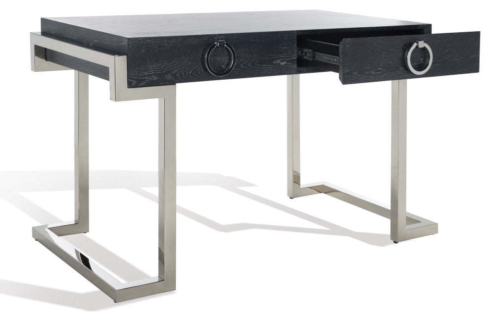 Safavieh Couture Maia 2-Drawer Lacquer Desk Black Cerused Oak
