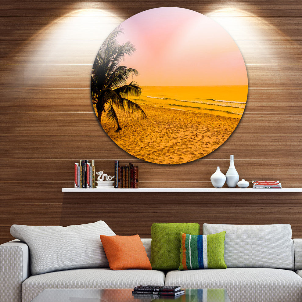 Coconut Tree Silhouette, Landscape Photography Disc Metal Wall Art, 38"