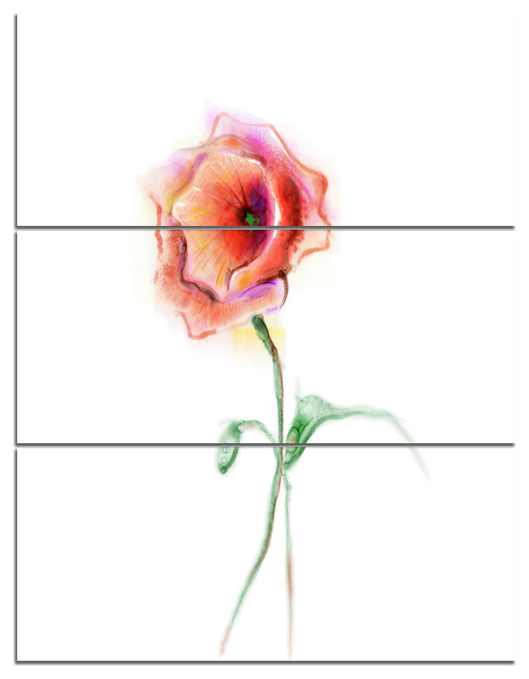"Red Poppy Flower With Green Leaves" Metal Wall Art, 3 Panels, 28"x36"