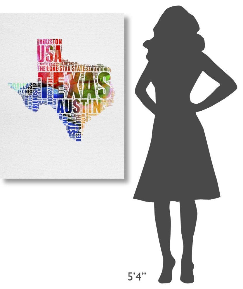 "Texas Watercolor Word Cloud" Fine Art Print