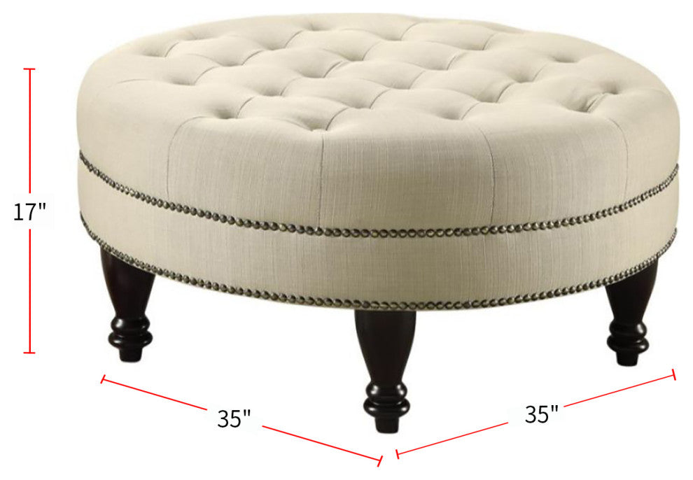 Upholstered Round Cocktail Ottoman, Oatmeal