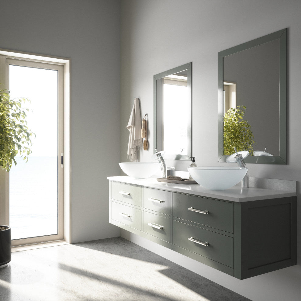 VIGO Giovanni 17"L x 17"W x 6"H Glass Round Vessel Bathroom Sink, White Frost