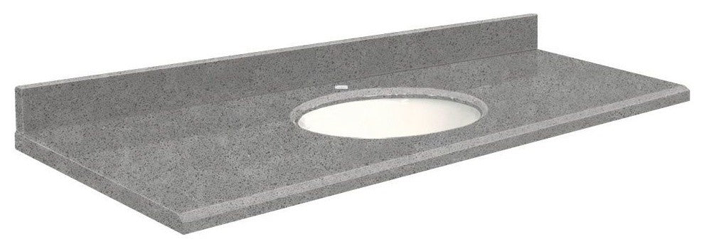 Quartz 61"x22" Vanity Top, 8" Contour, Urban Grey, White Bowl