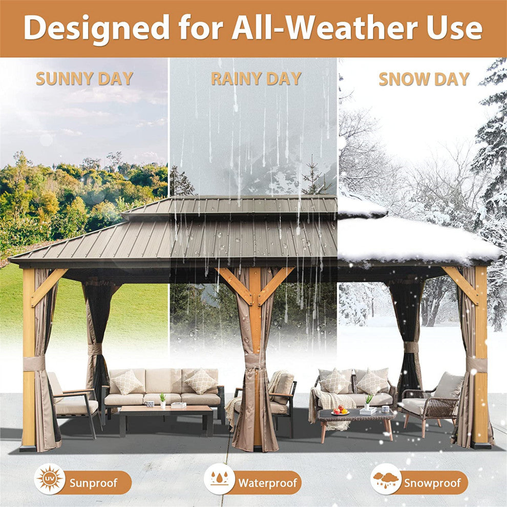 Cedar Wood Gazebo with Galvanized Steel Double Roof, 12'x20'
