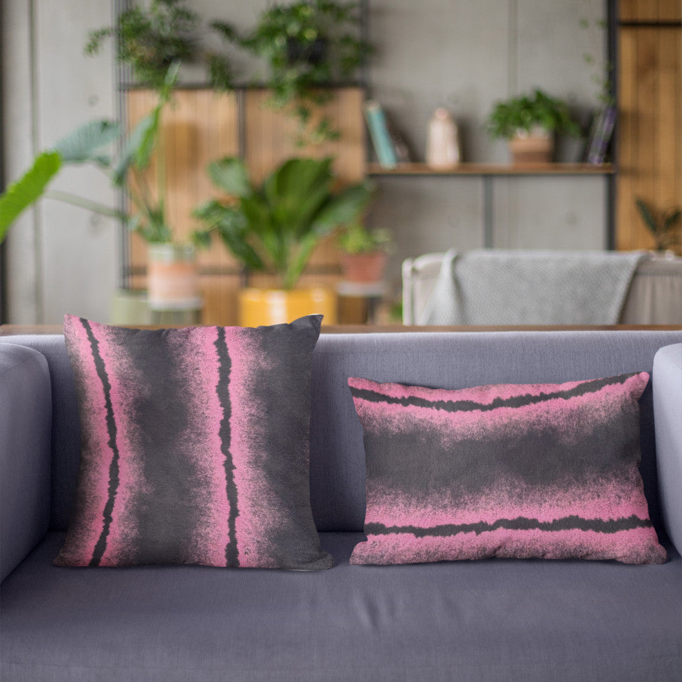 Plutus Fuchsia Black Fluffy Fields Faux Fur Throw Pillow, 26" x 26"