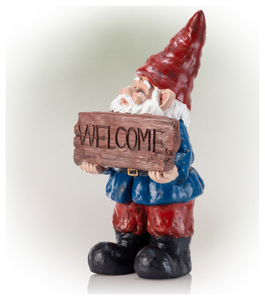 Alpine Welcome Sign Gnome Statue with Timer, 22"