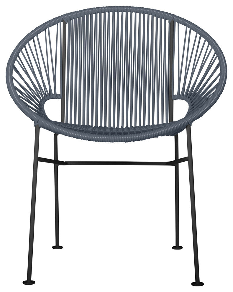 Concha Indoor/Outdoor Handmade Dining Chair, Gray Weave, Black Frame